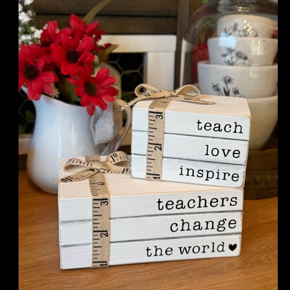 Set of 2 Teacher Wooden Bookstack Gifts